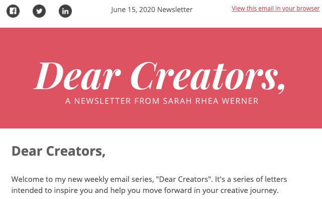 Image of a "Dear Creators" newsletter